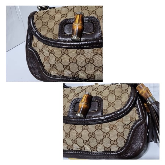 SOLD*Authentic GUCCI GG Canvas And Leather New Bamboo Top Handle Bag Beige/Brown - Picture 13 of 16